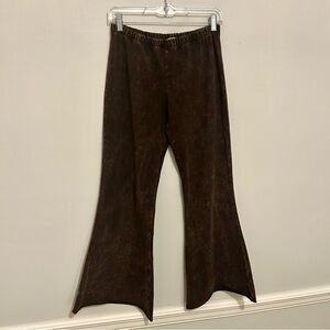 Chatoyant Brown Mineral Wash Flare Leg Pull On Ankle Pants Sz L Large